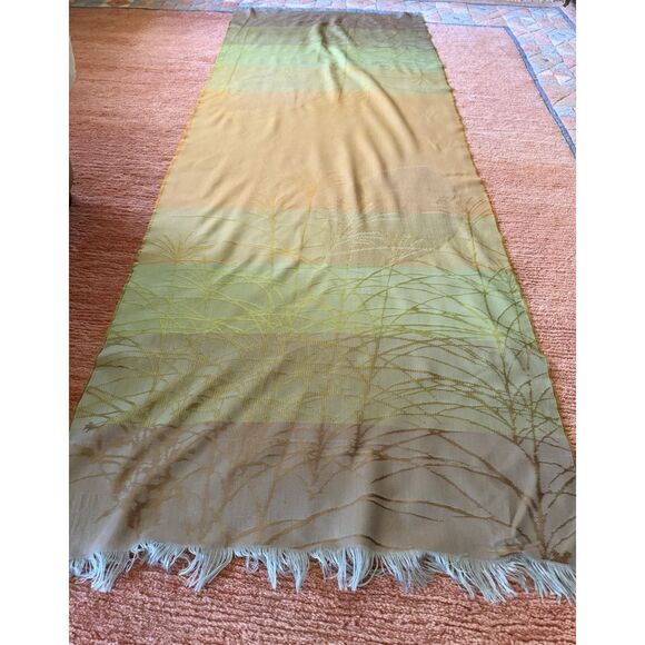 Descours Paris Silky Fringe Scarf Wrap Ombre Green Beige Made in France - Picture 5 of 7